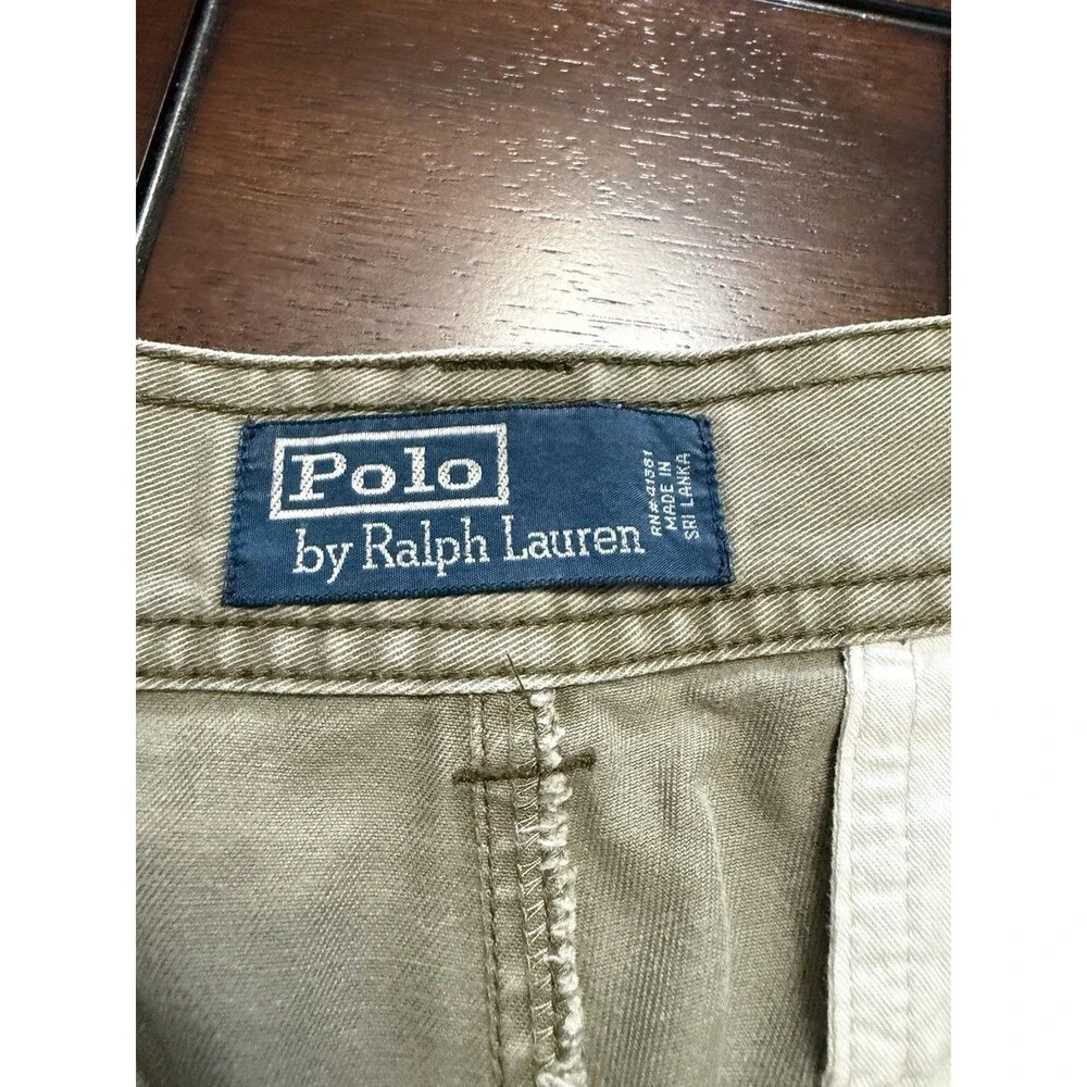 🔥Polo by Ralph Lauren Men's Size 34 Khaki Cargo Shorts Heavy Cotton Vtg Y2K